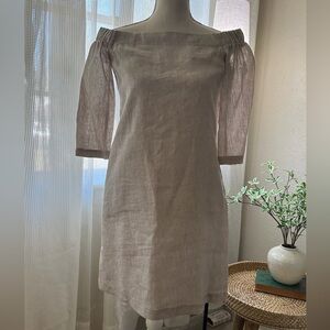 Chic Linen Off-Shoulder Beige Dress